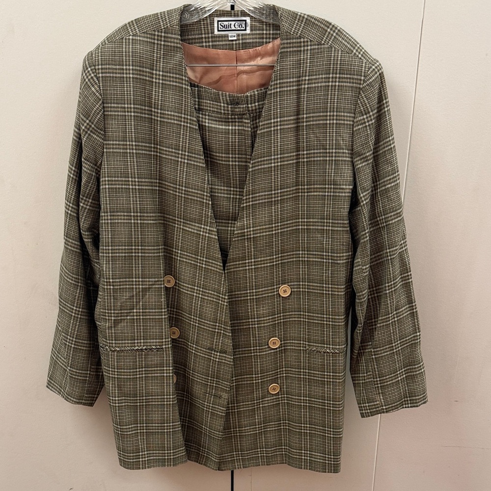 Vintage Stafford Women's Checkered Suit - Olive